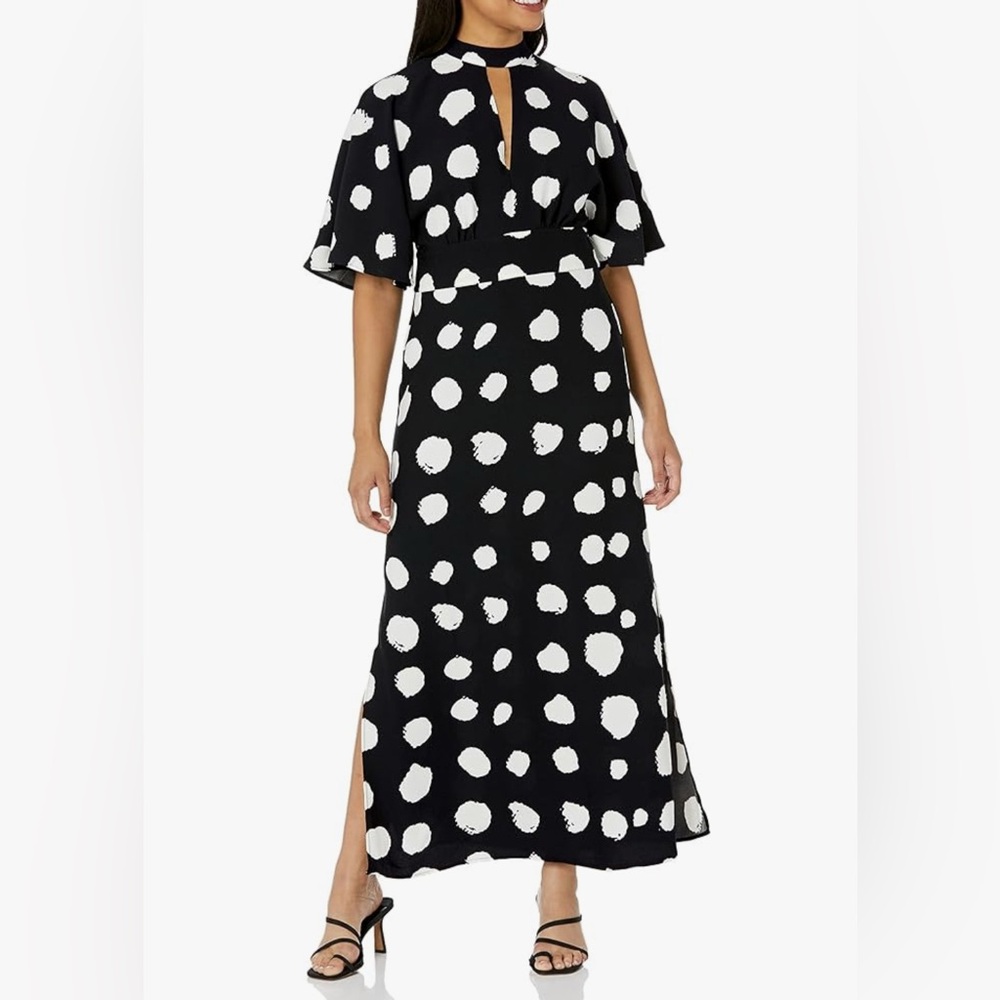 Stylish Black and White Flutter Sleeve Maxi Dress